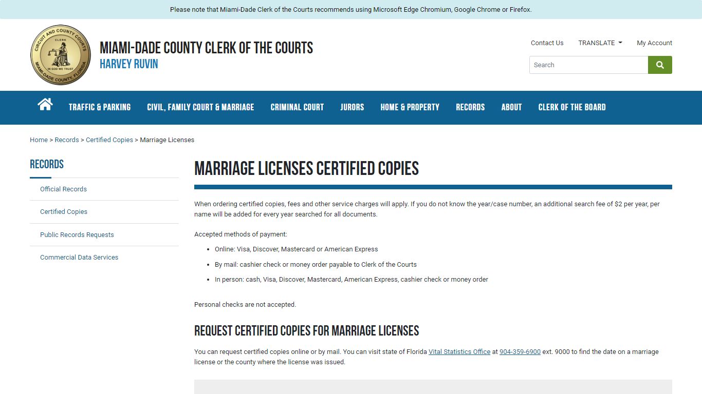 Marriage License Certified Copies - Miami-Dade Clerk