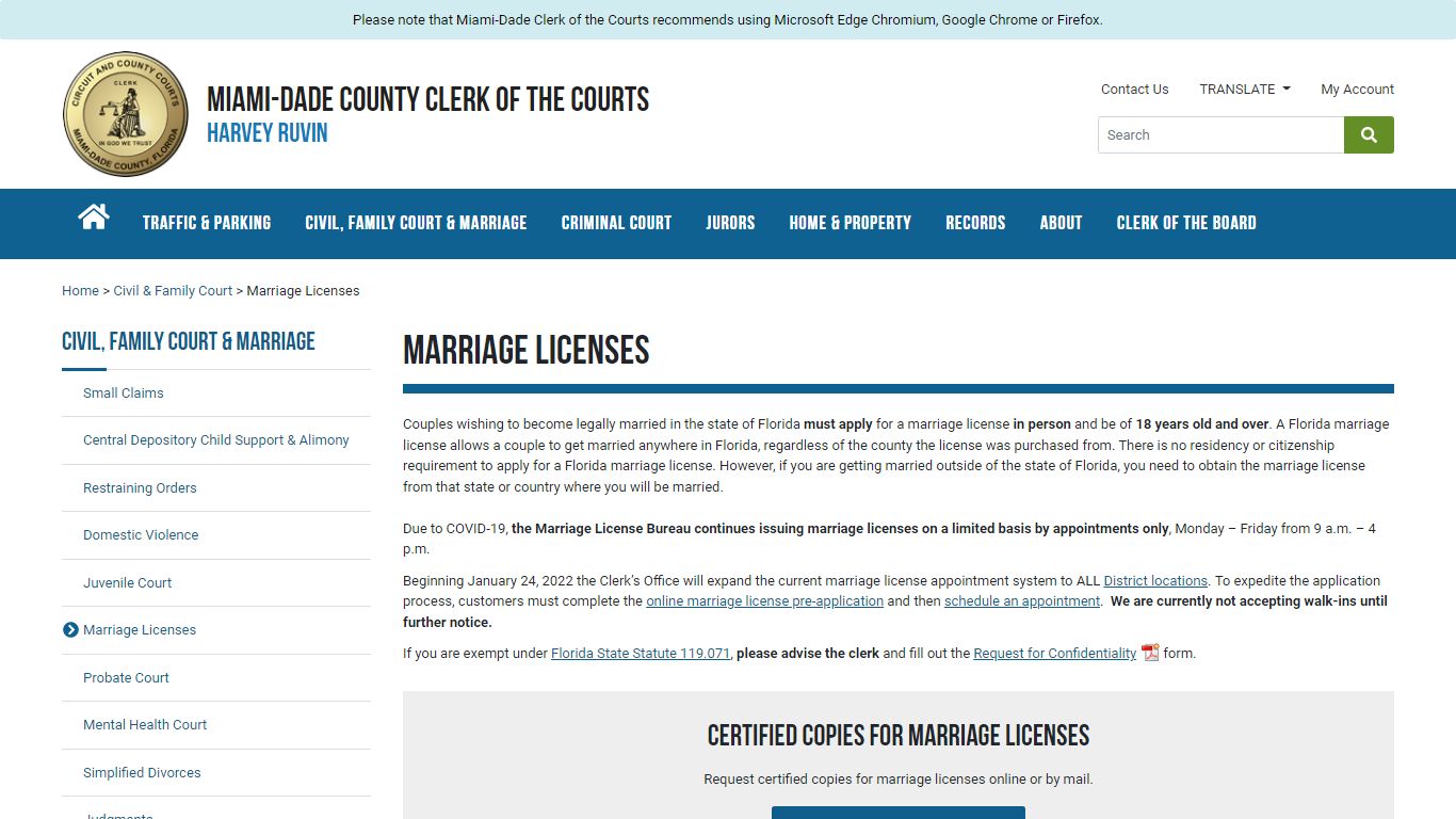 Marriage Licenses - Miami-Dade Clerk